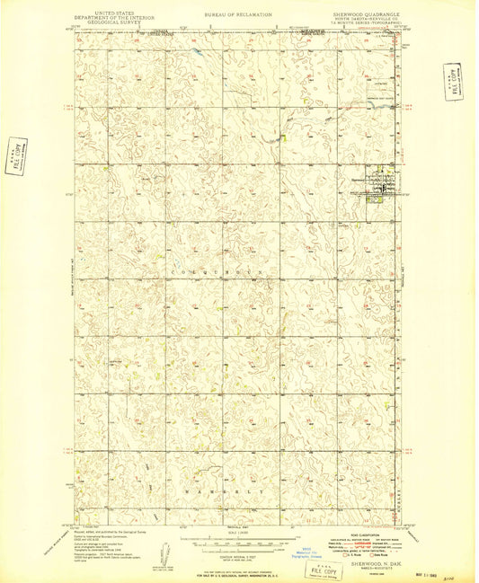 Classic USGS Sherwood North Dakota 7.5'x7.5' Topo Map Image