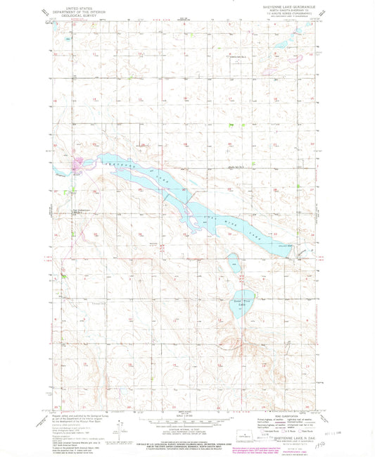 Classic USGS Sheyenne Lake North Dakota 7.5'x7.5' Topo Map Image