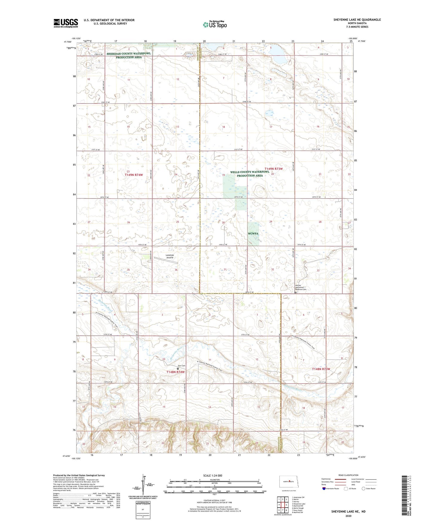 Sheyenne Lake NE North Dakota US Topo Map Image