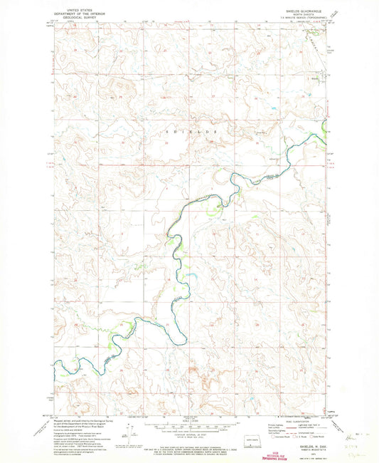 Classic USGS Shields North Dakota 7.5'x7.5' Topo Map Image