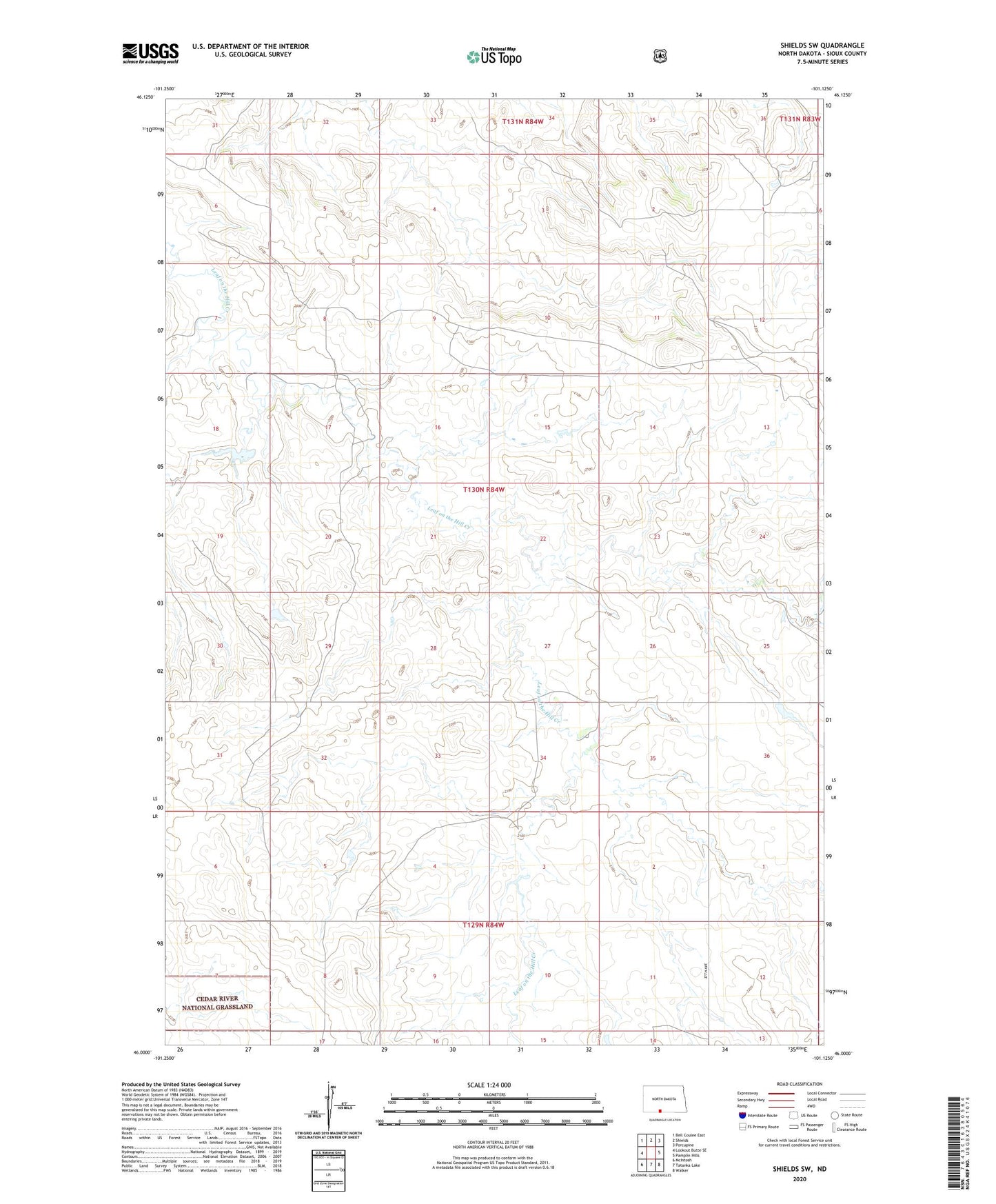 Shields SW North Dakota US Topo Map Image