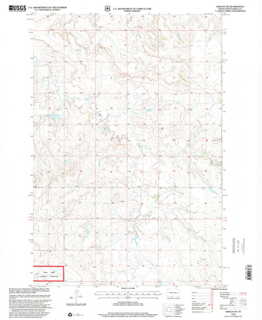 Classic USGS Shields SW North Dakota 7.5'x7.5' Topo Map Image
