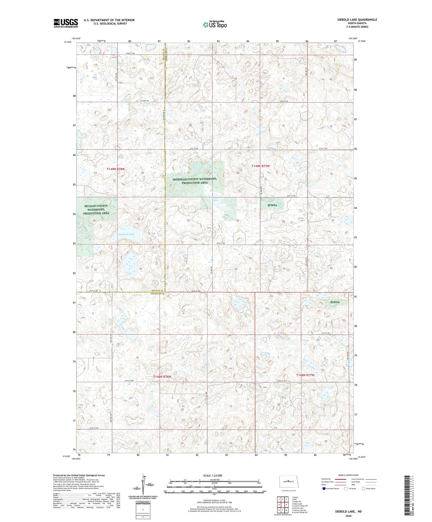 Siebold Lake North Dakota US Topo Map Image