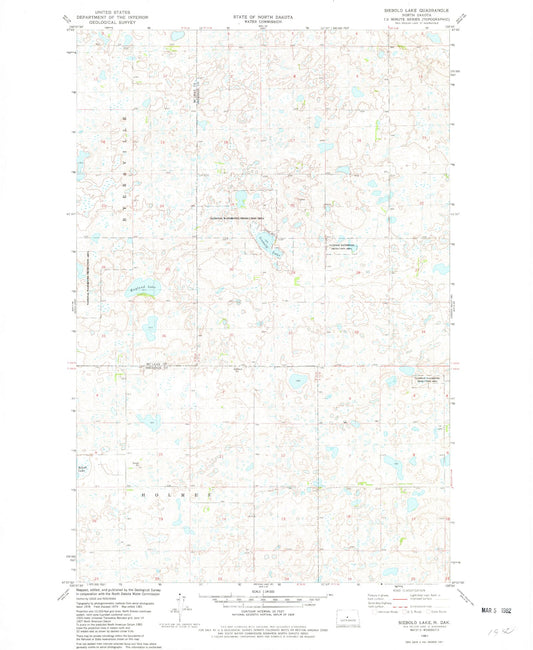 Classic USGS Siebold Lake North Dakota 7.5'x7.5' Topo Map Image
