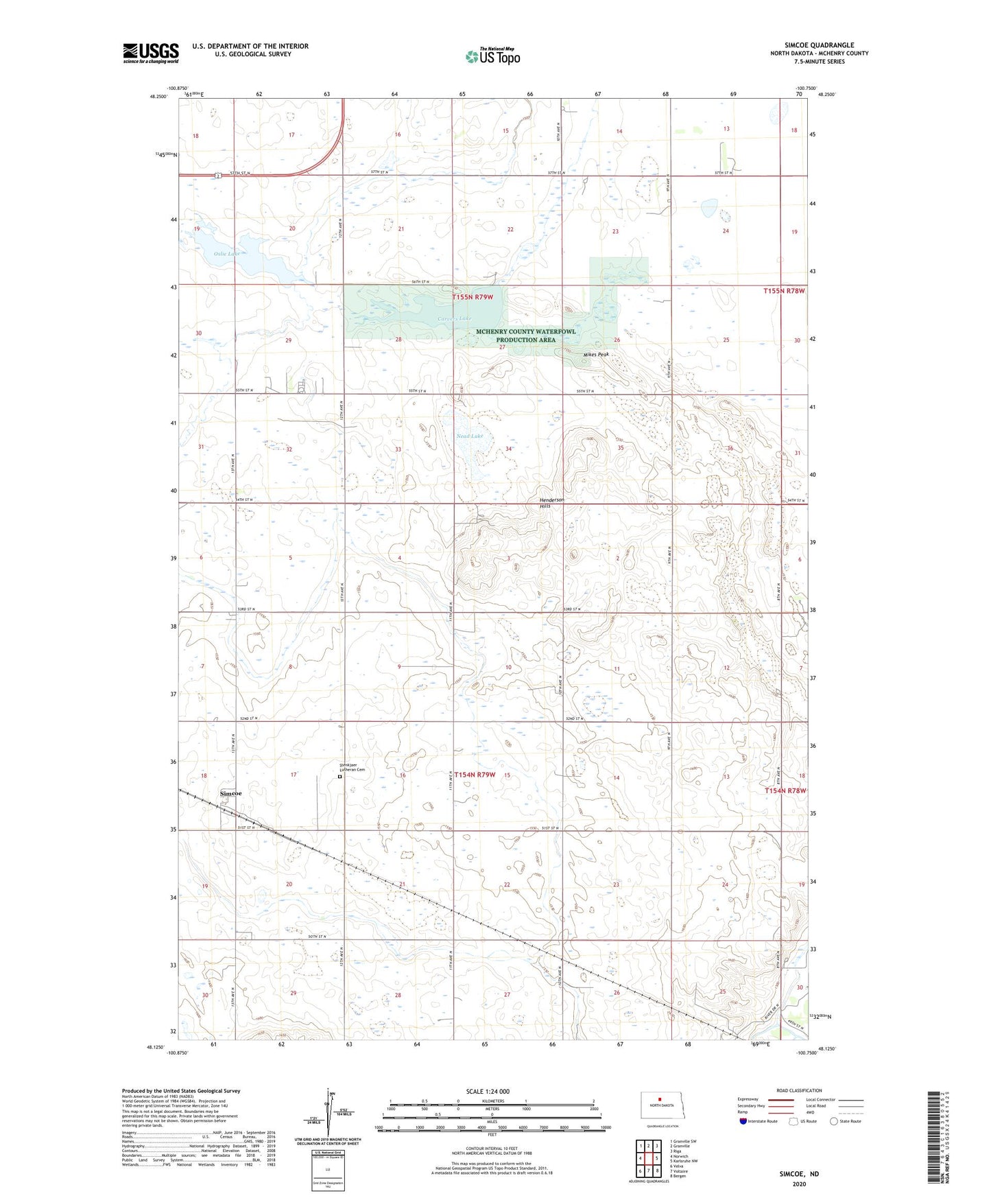 Simcoe North Dakota US Topo Map Image
