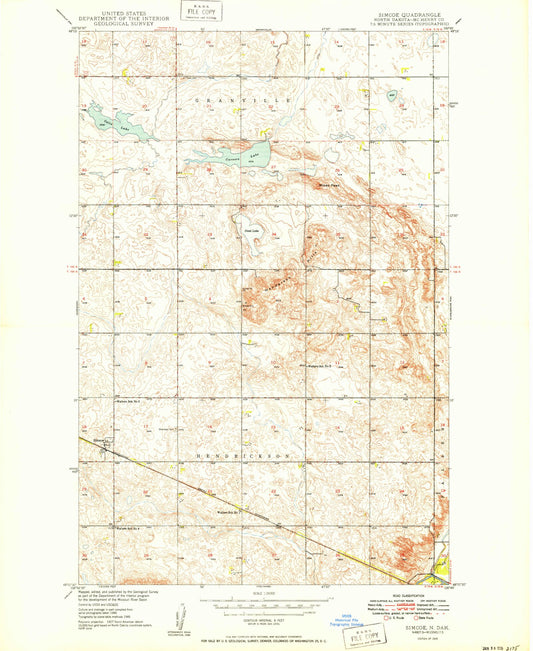 Classic USGS Simcoe North Dakota 7.5'x7.5' Topo Map Image