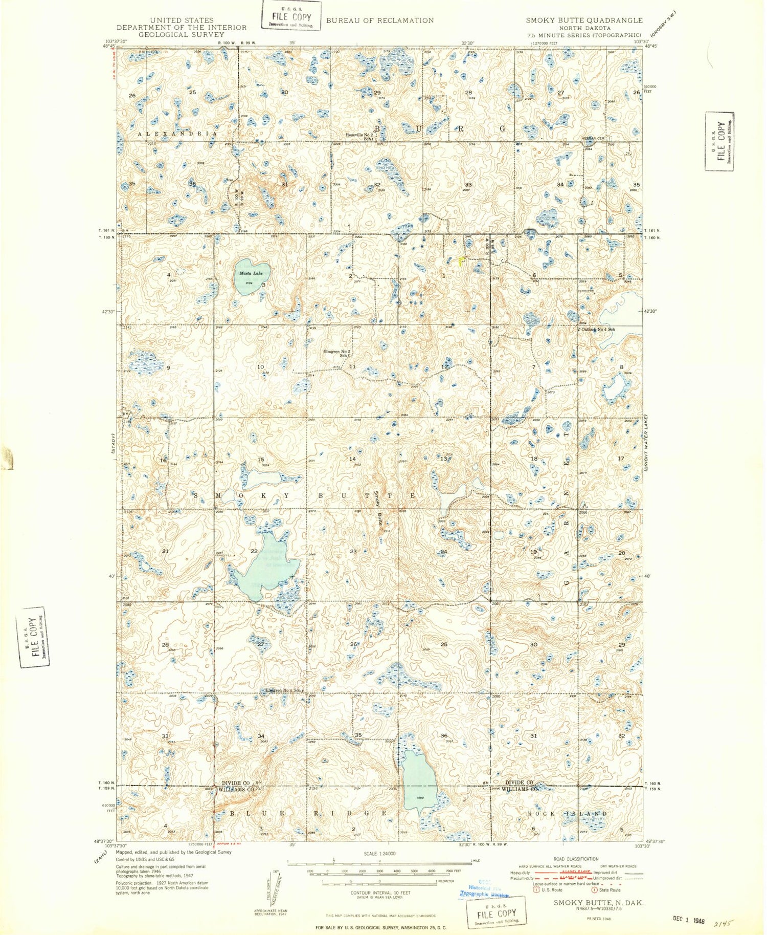 Classic USGS Smoky Butte North Dakota 7.5'x7.5' Topo Map Image