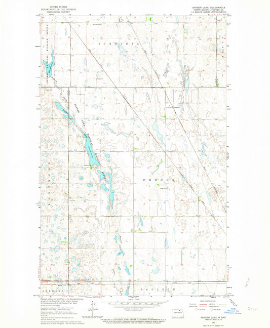 Classic USGS Snyder Lake North Dakota 7.5'x7.5' Topo Map Image