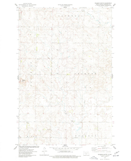 Classic USGS Solberg Butte North Dakota 7.5'x7.5' Topo Map Image