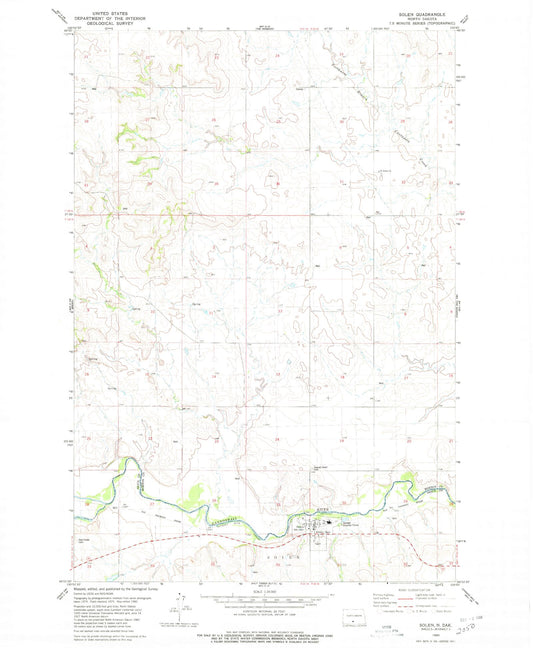 Classic USGS Solen North Dakota 7.5'x7.5' Topo Map Image