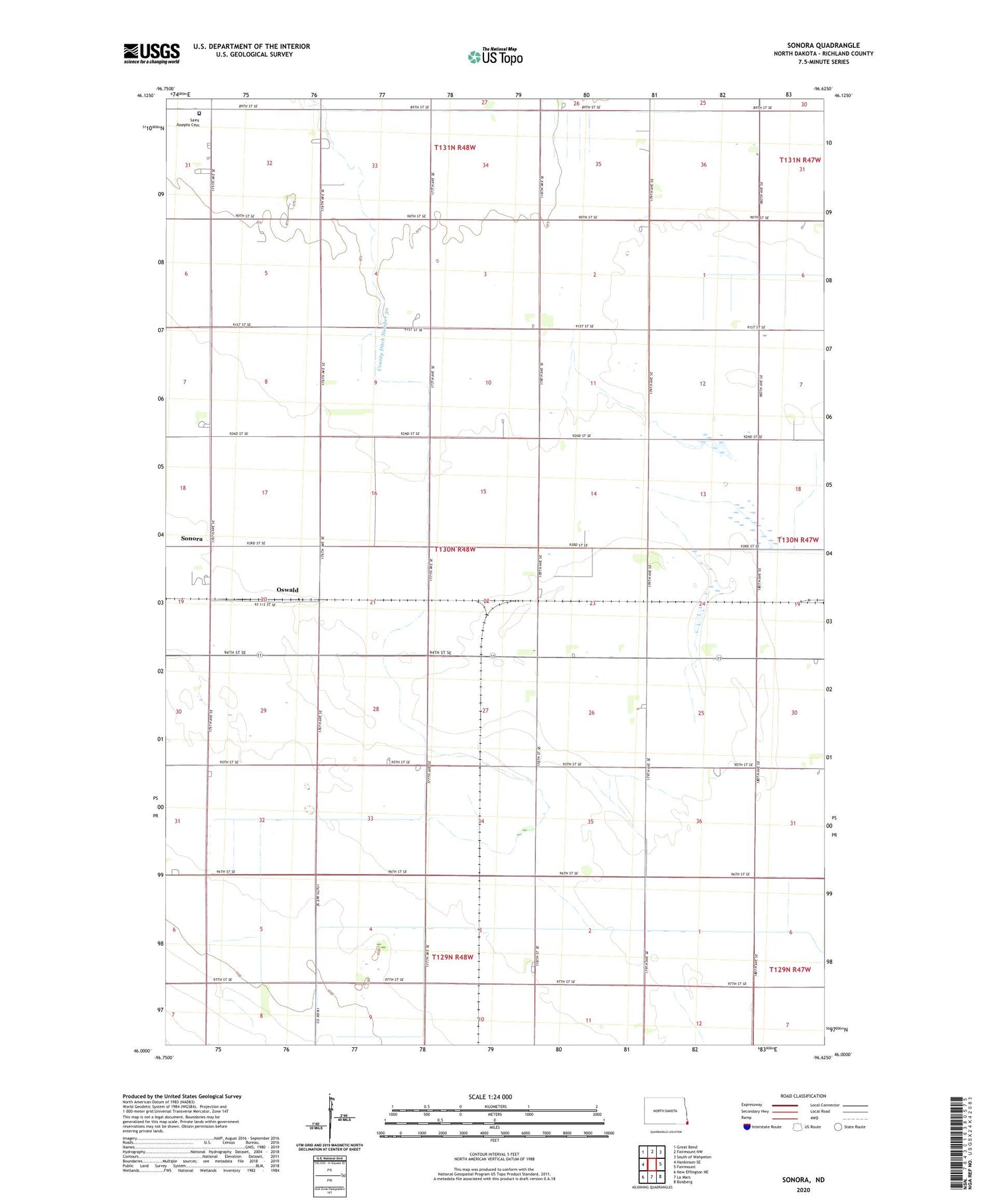 Sonora North Dakota US Topo Map Image