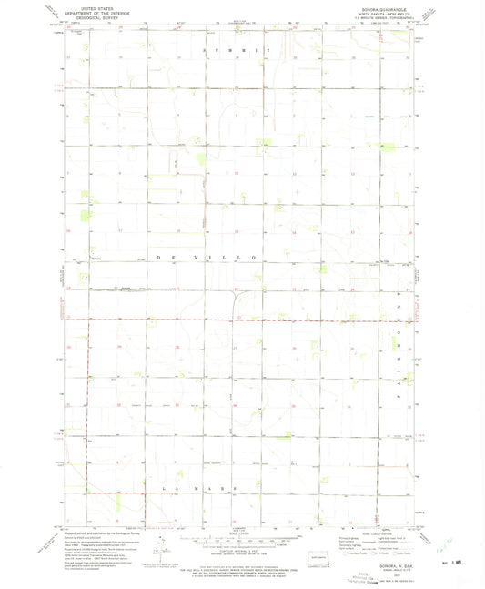 Classic USGS Sonora North Dakota 7.5'x7.5' Topo Map Image