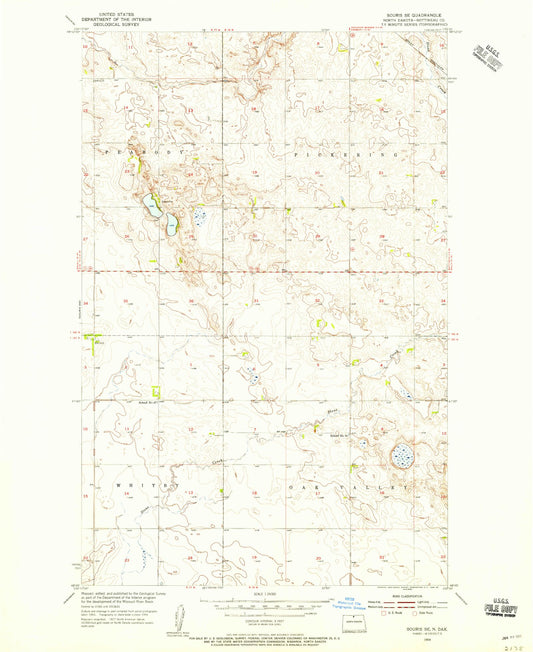Classic USGS Souris SE North Dakota 7.5'x7.5' Topo Map Image