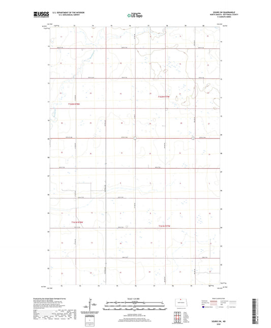 Souris SW North Dakota US Topo Map Image