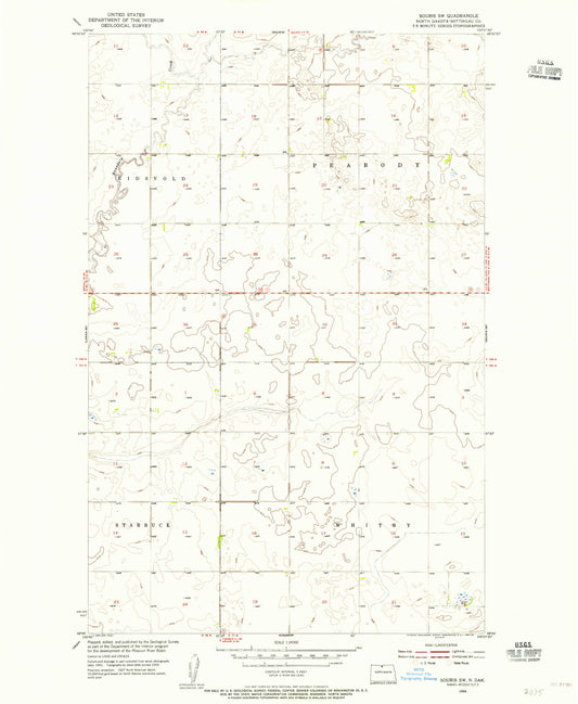 Classic USGS Souris SW North Dakota 7.5'x7.5' Topo Map Image