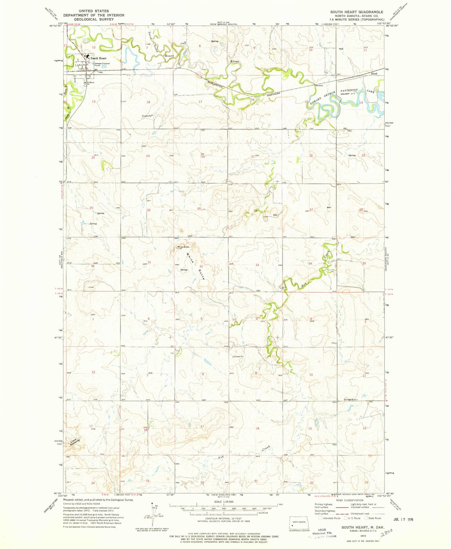 Classic USGS South Heart North Dakota 7.5'x7.5' Topo Map Image