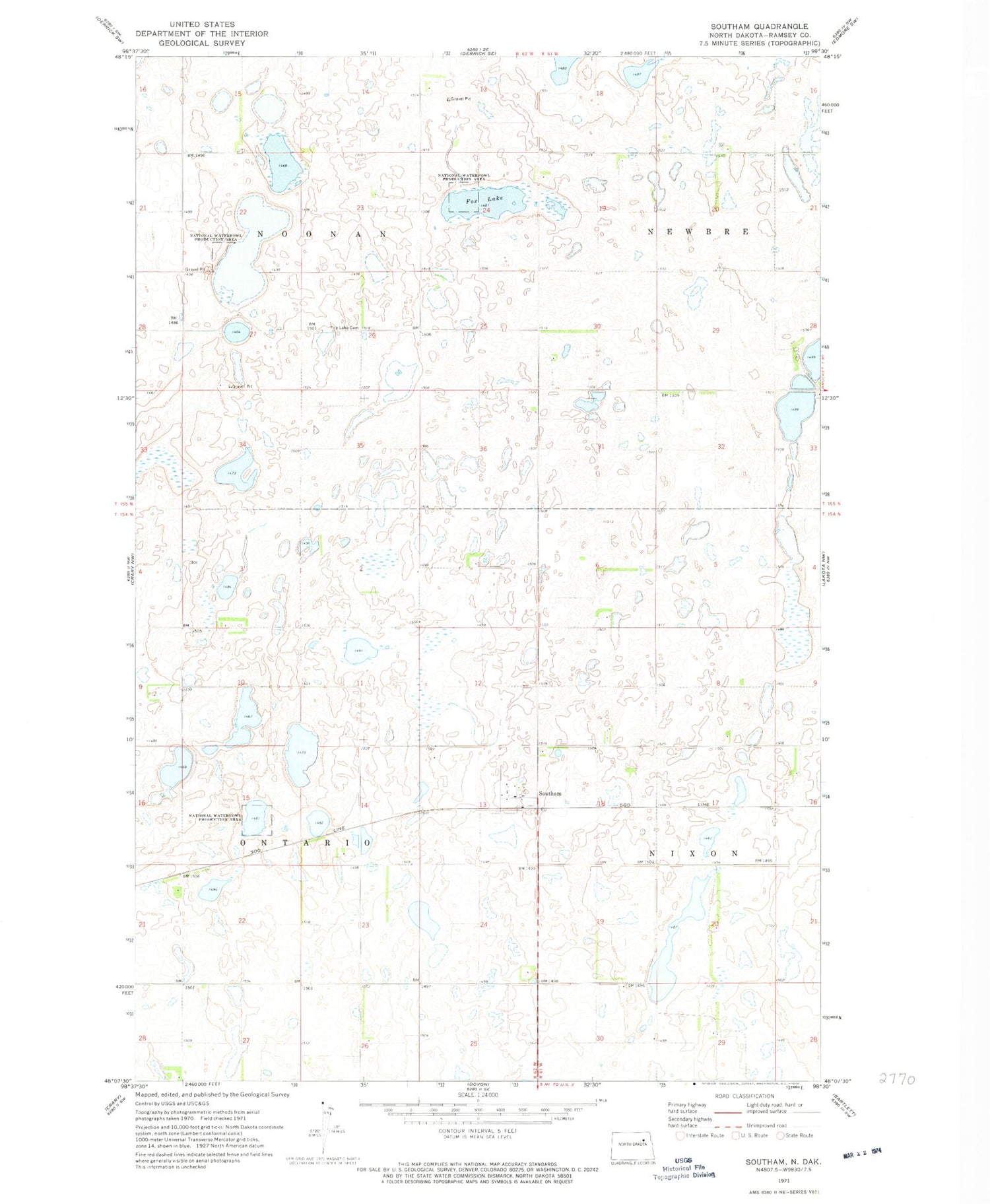 Classic USGS Southam North Dakota 7.5'x7.5' Topo Map Image