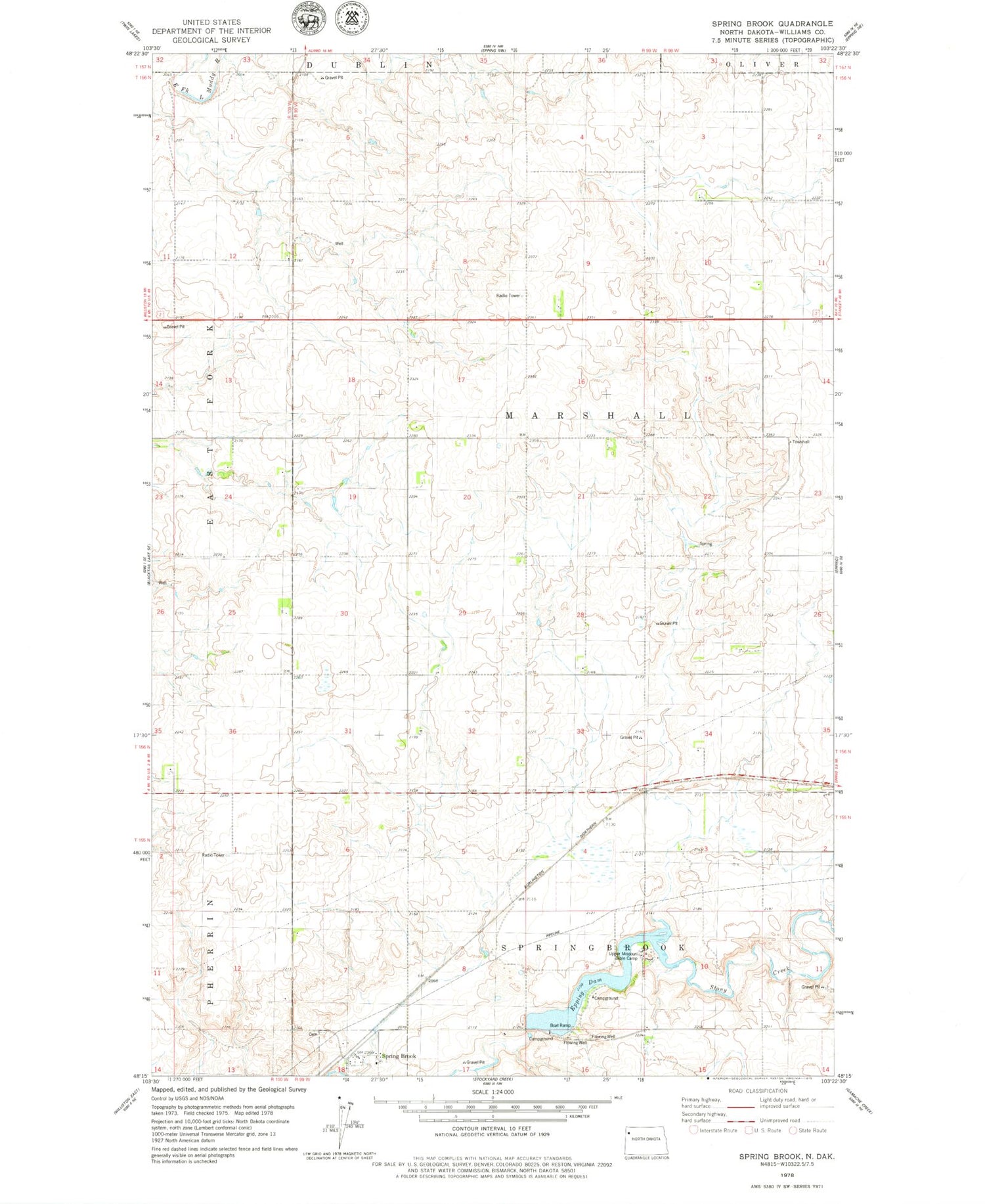 Classic USGS Spring Brook North Dakota 7.5'x7.5' Topo Map Image