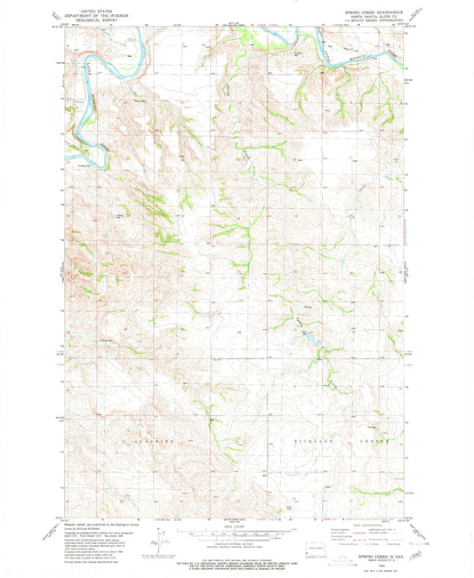 Classic USGS Spring Creek North Dakota 7.5'x7.5' Topo Map Image
