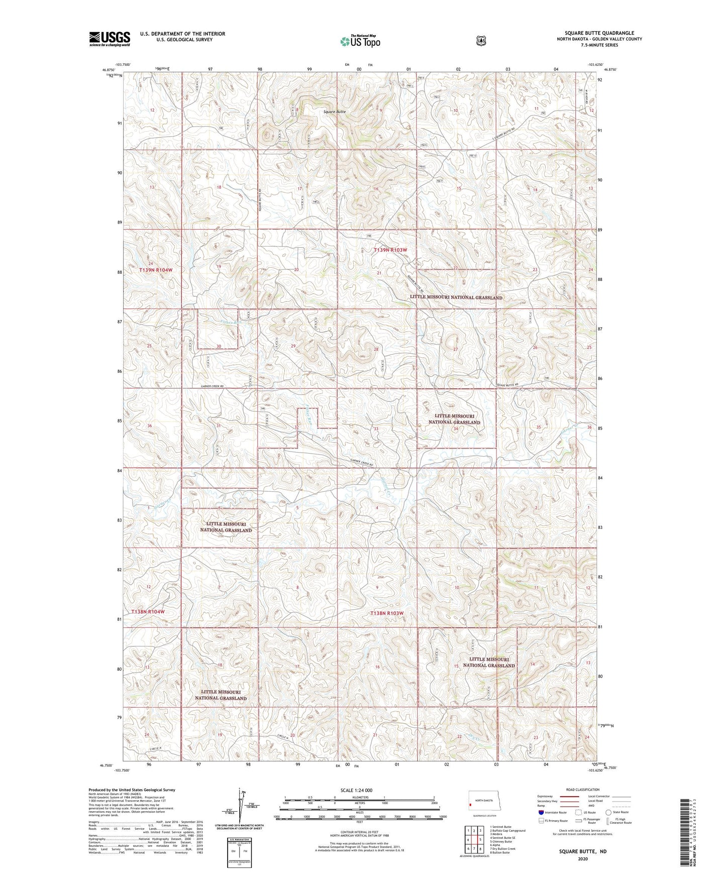 Square Butte North Dakota US Topo Map Image