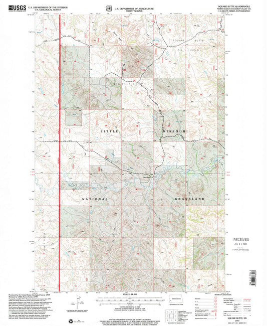 Classic USGS Square Butte North Dakota 7.5'x7.5' Topo Map Image