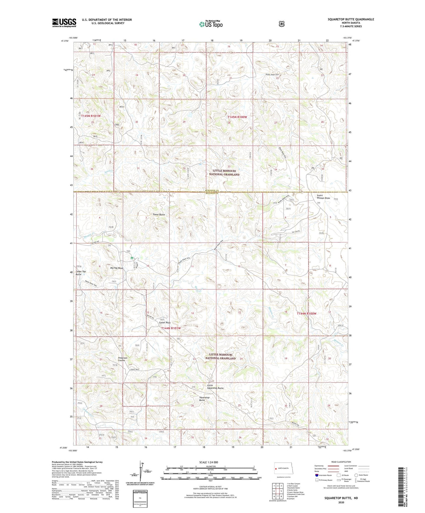 Squaretop Butte North Dakota US Topo Map Image