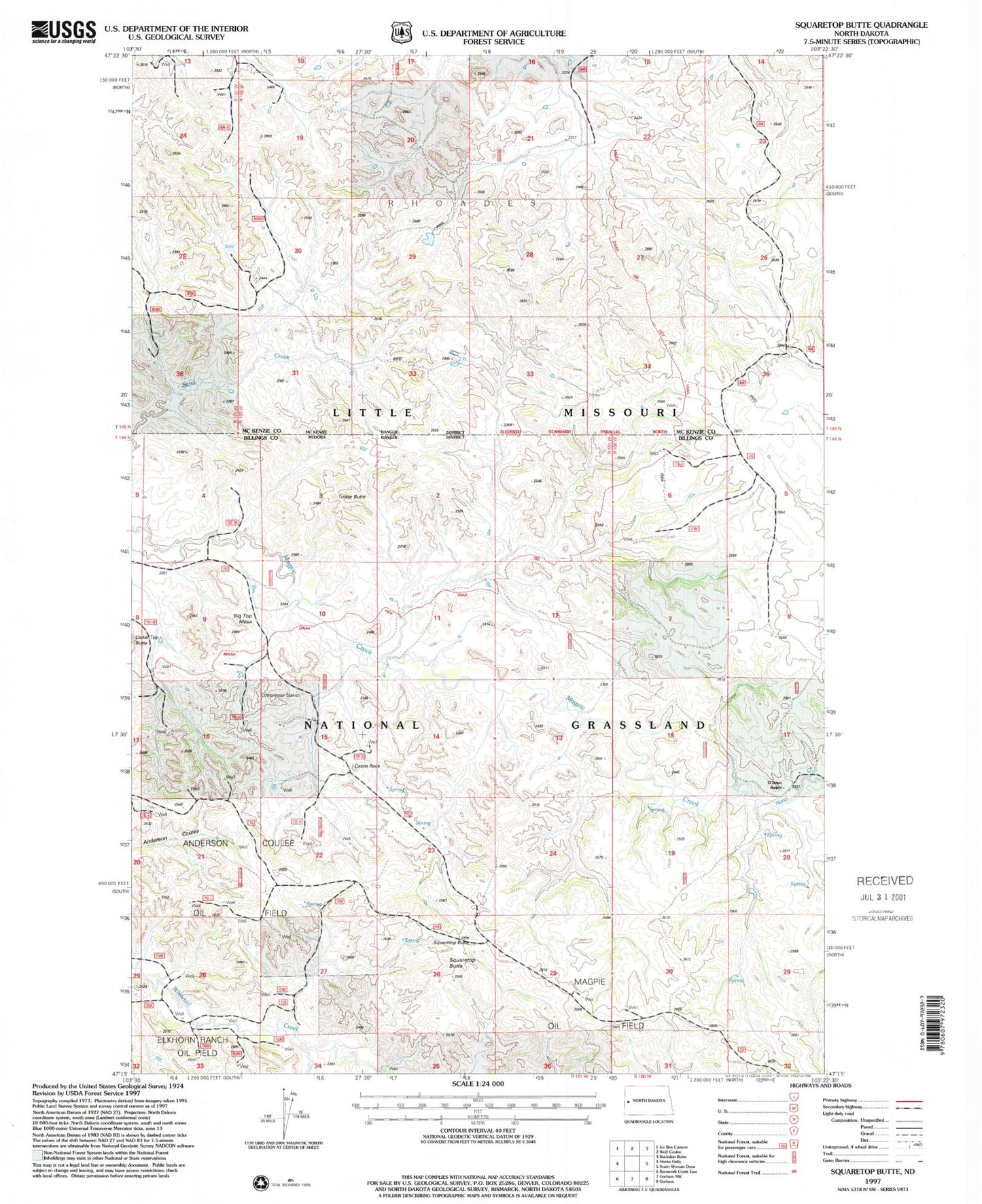 Classic USGS Squaretop Butte North Dakota 7.5'x7.5' Topo Map Image