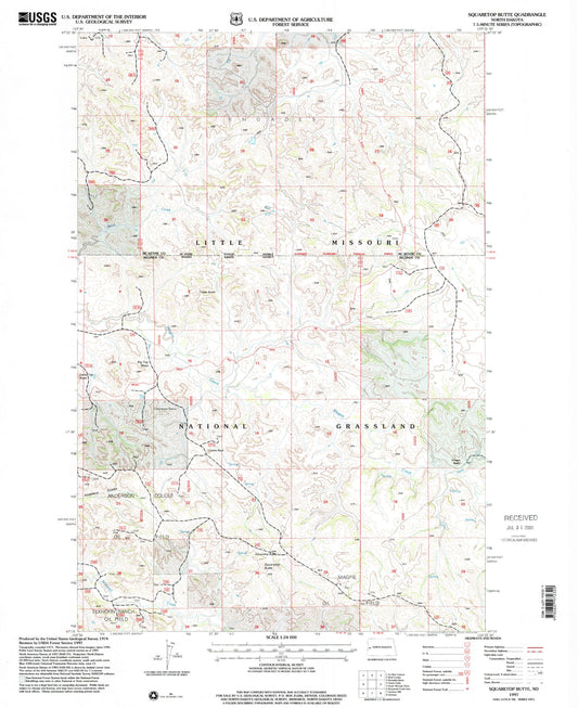 Classic USGS Squaretop Butte North Dakota 7.5'x7.5' Topo Map Image