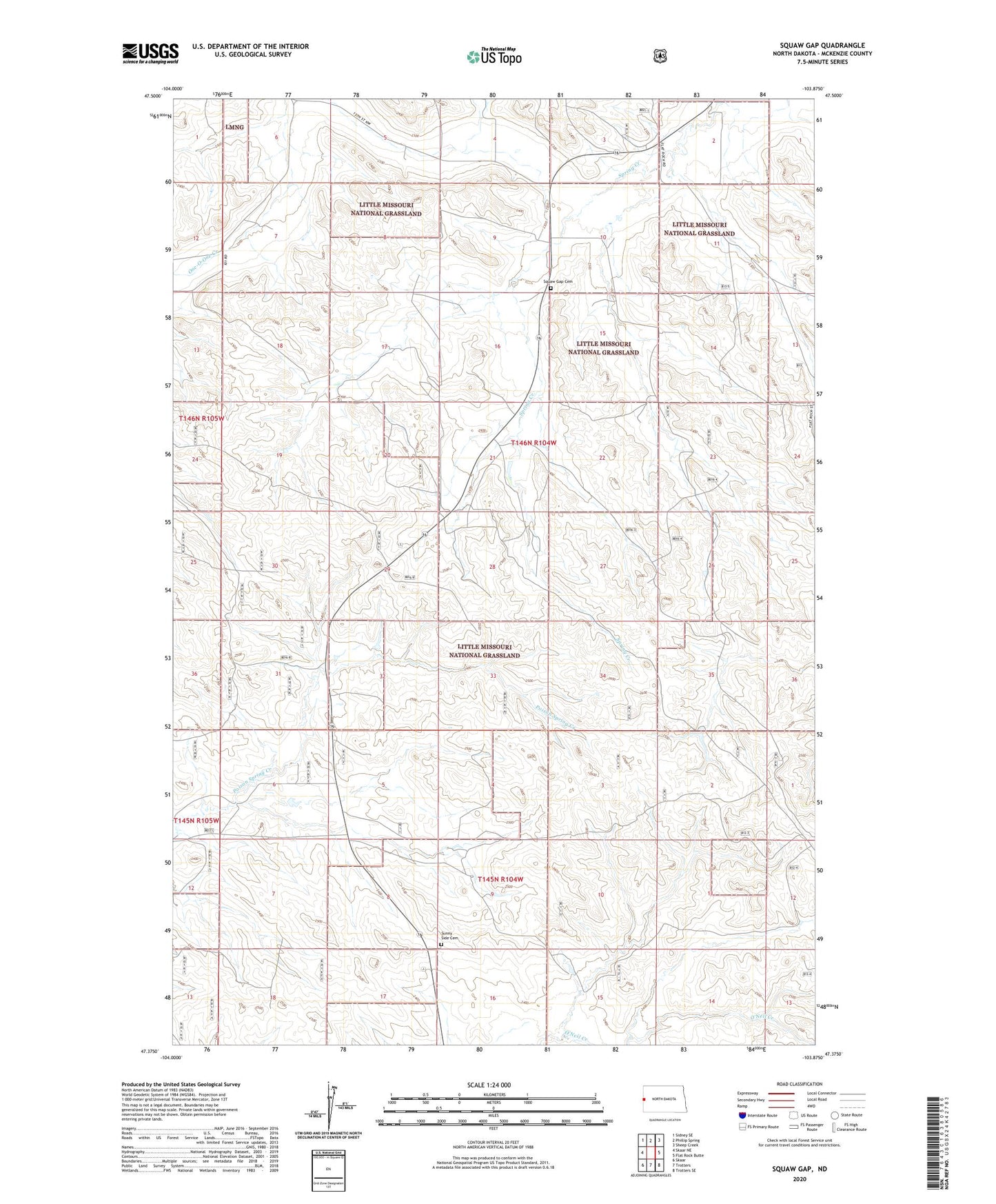 Squaw Gap North Dakota US Topo Map Image