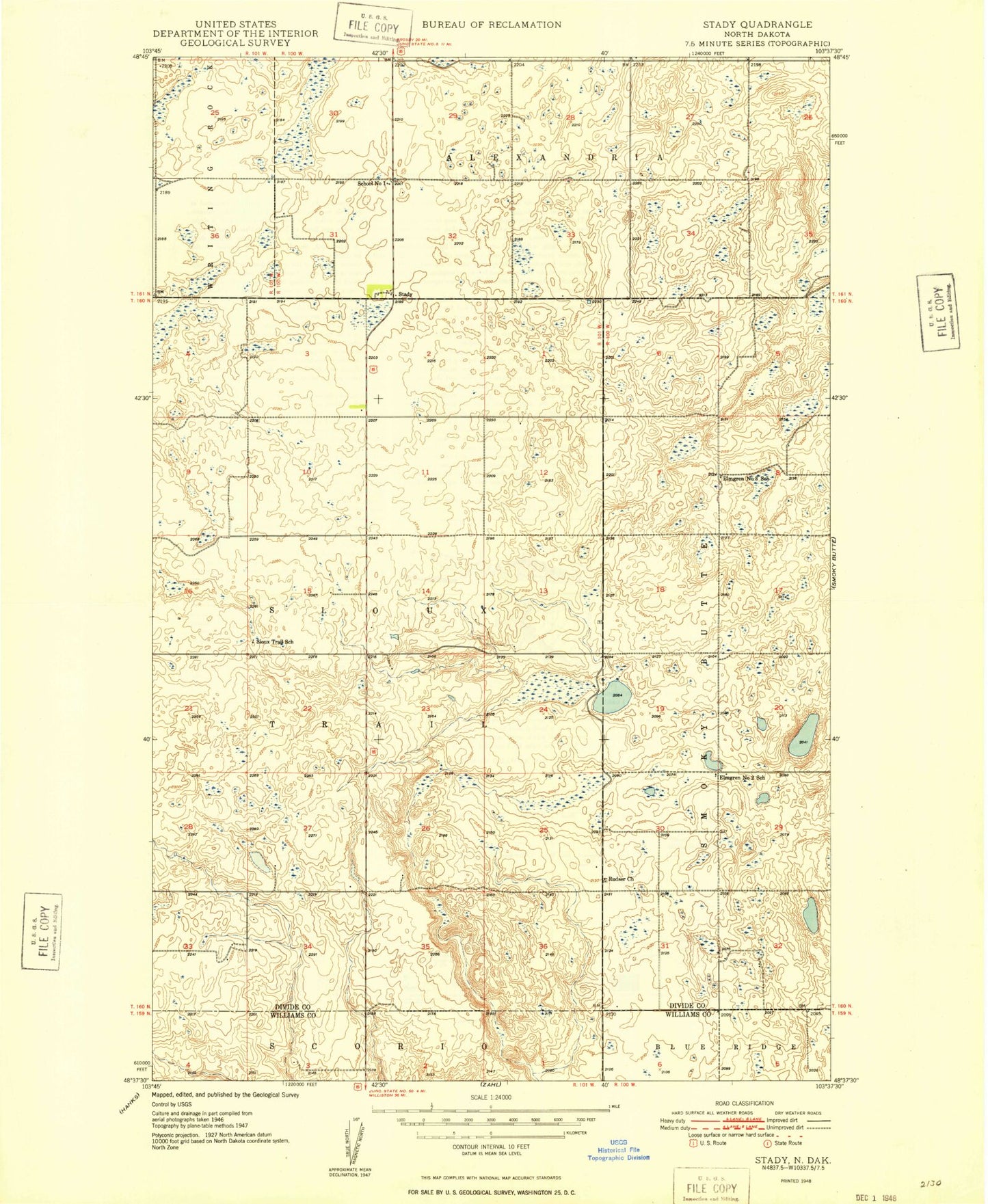 Classic USGS Stady North Dakota 7.5'x7.5' Topo Map Image