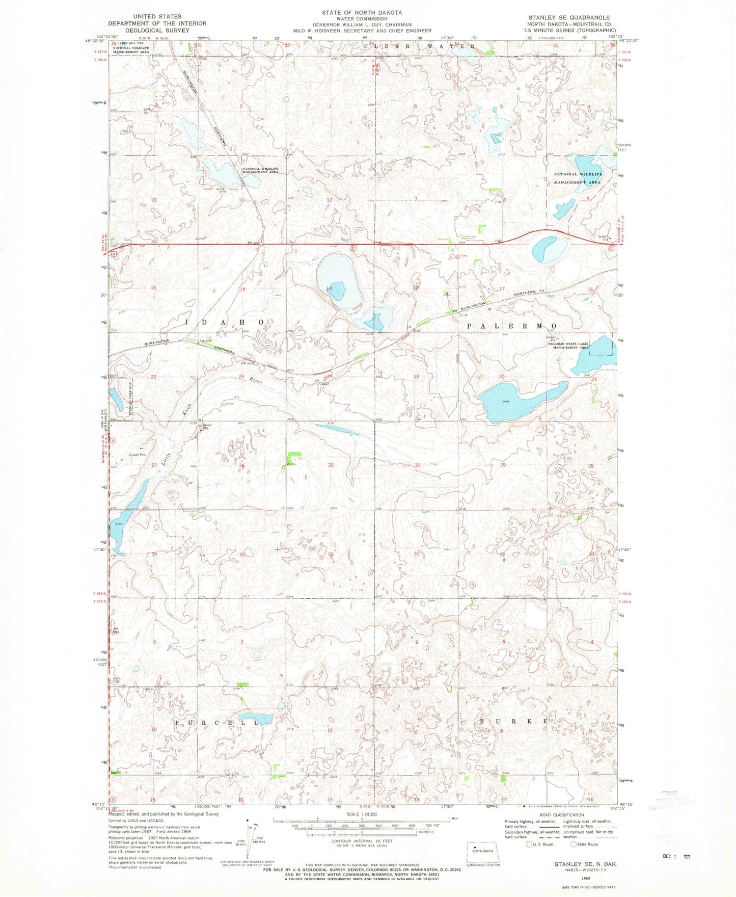 Classic USGS Stanley SE North Dakota 7.5'x7.5' Topo Map Image