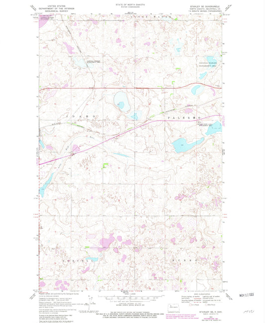 Classic USGS Stanley SE North Dakota 7.5'x7.5' Topo Map Image