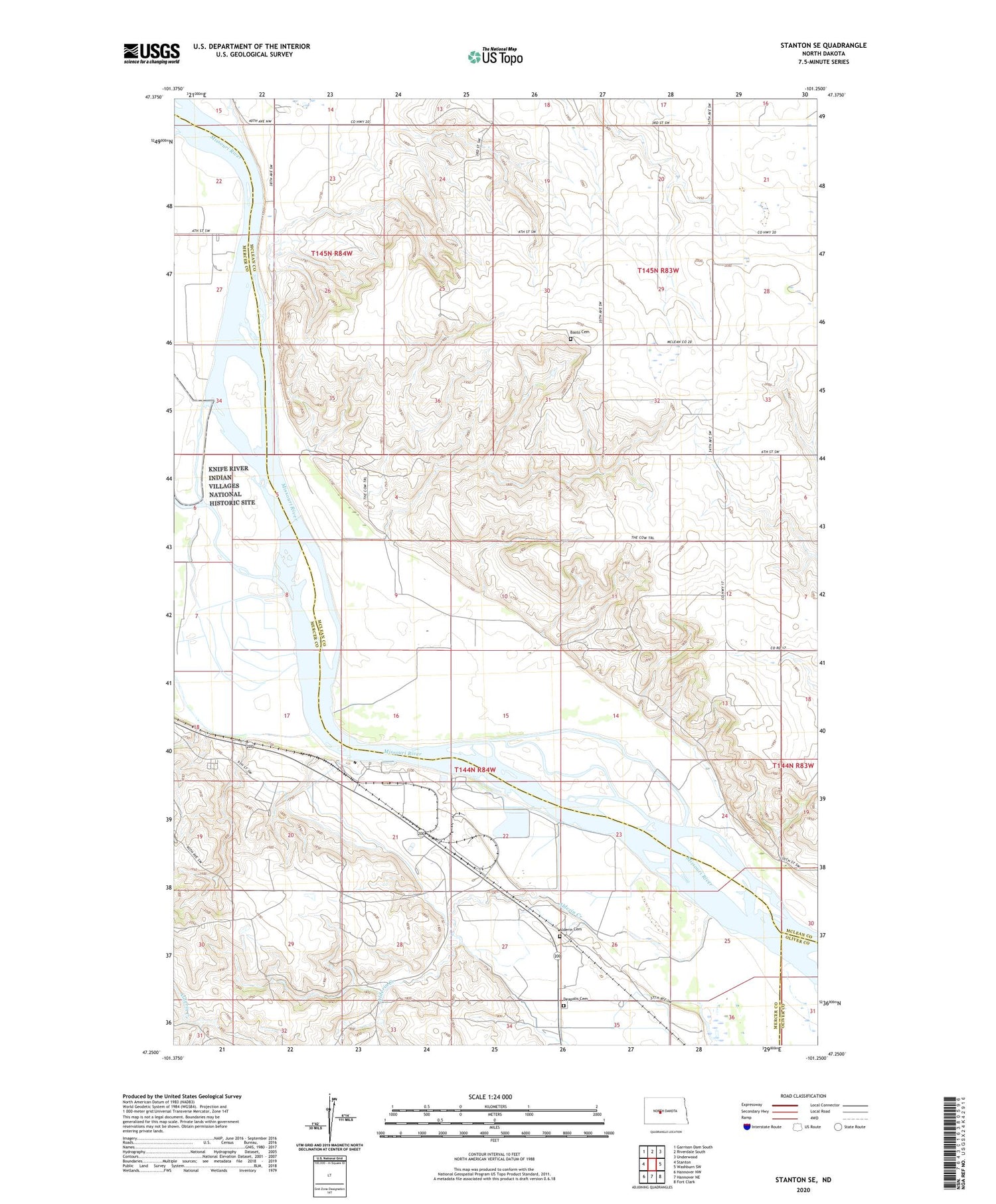 Stanton SE North Dakota US Topo Map Image