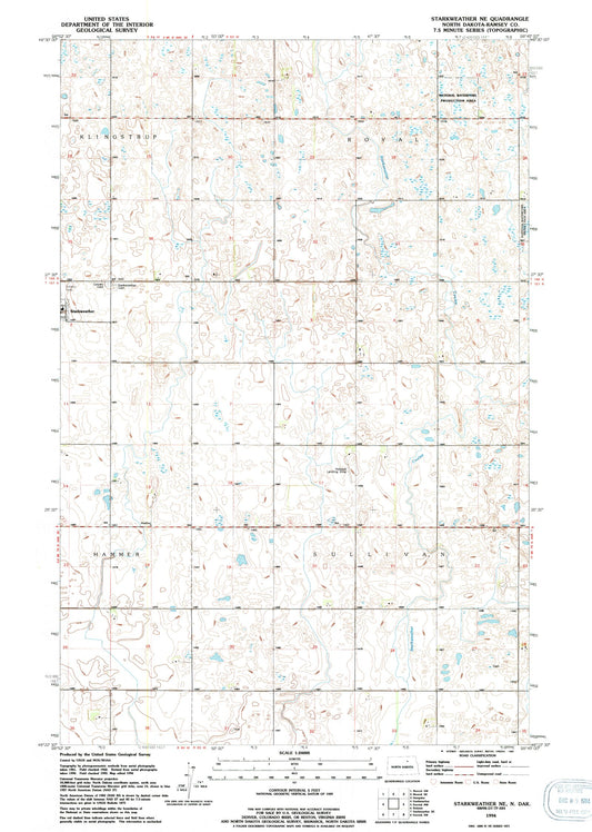 Classic USGS Starkweather NE North Dakota 7.5'x7.5' Topo Map Image