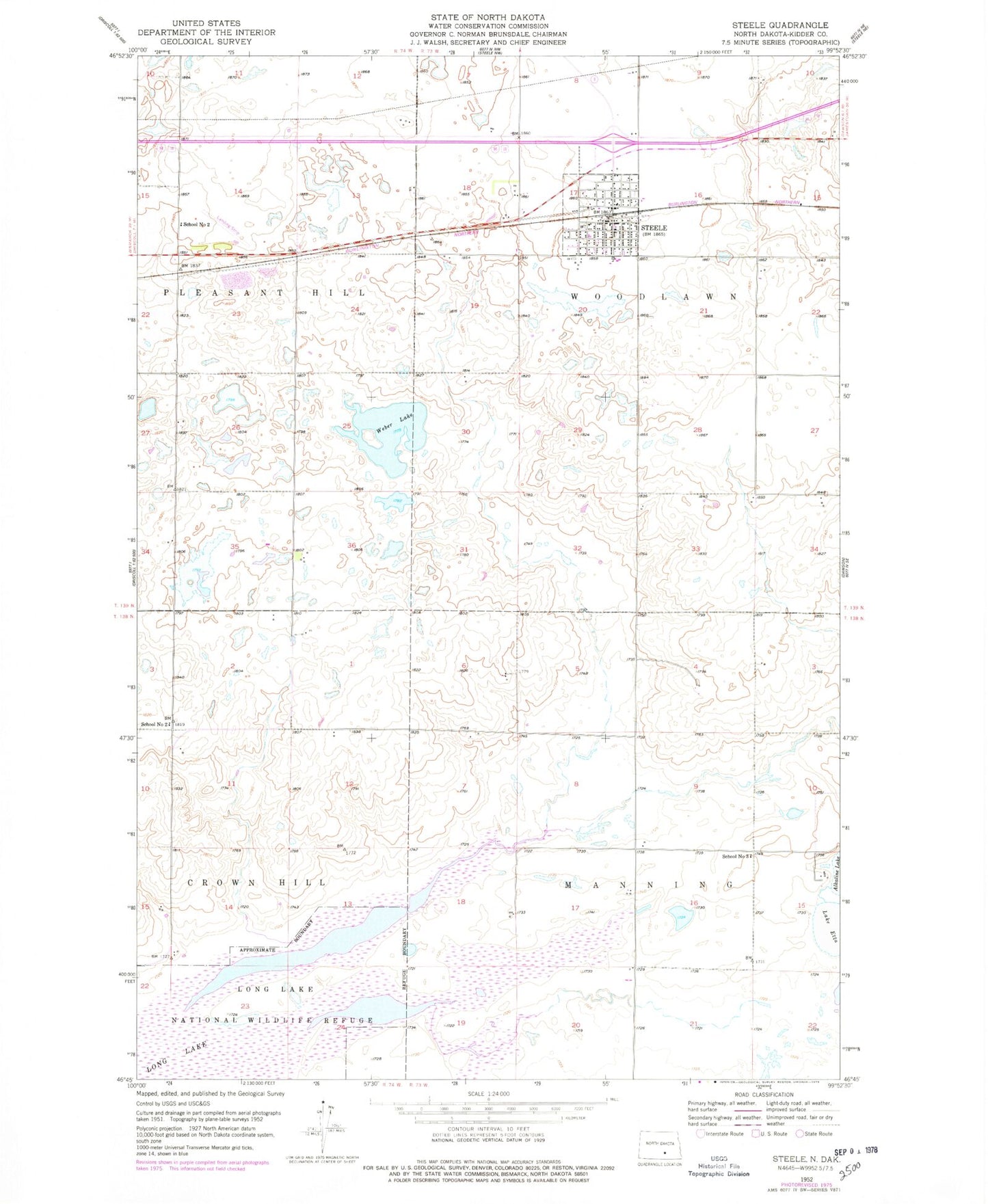 Classic USGS Steele North Dakota 7.5'x7.5' Topo Map Image