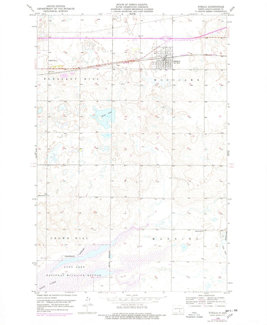 Classic USGS Steele North Dakota 7.5'x7.5' Topo Map Image