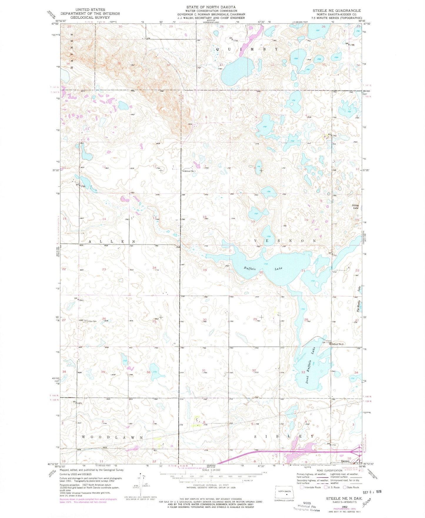 Classic USGS Steele NE North Dakota 7.5'x7.5' Topo Map Image