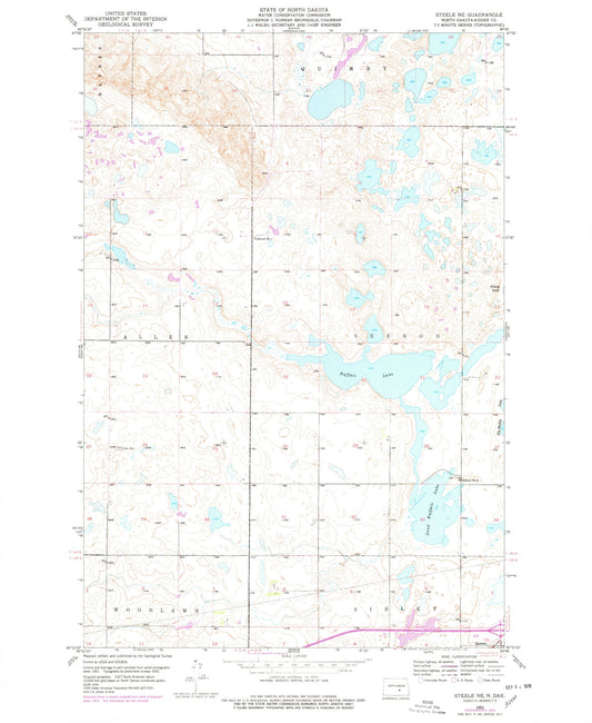 Classic USGS Steele NE North Dakota 7.5'x7.5' Topo Map Image