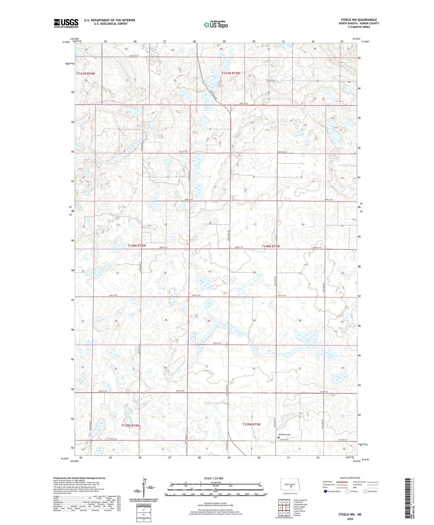 Steele NW North Dakota US Topo Map Image