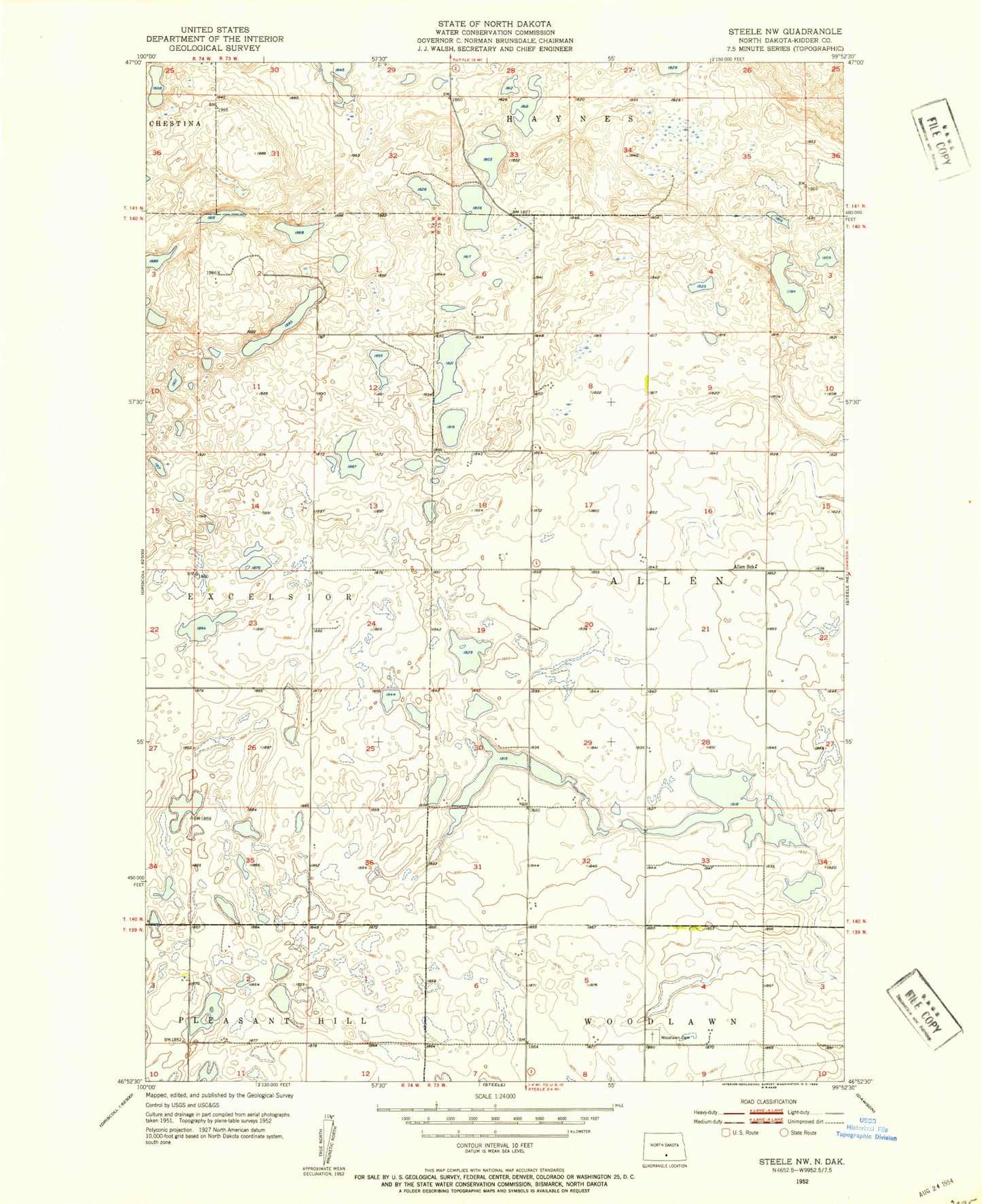 Classic USGS Steele NW North Dakota 7.5'x7.5' Topo Map Image