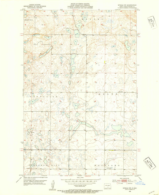 Classic USGS Steele NW North Dakota 7.5'x7.5' Topo Map Image