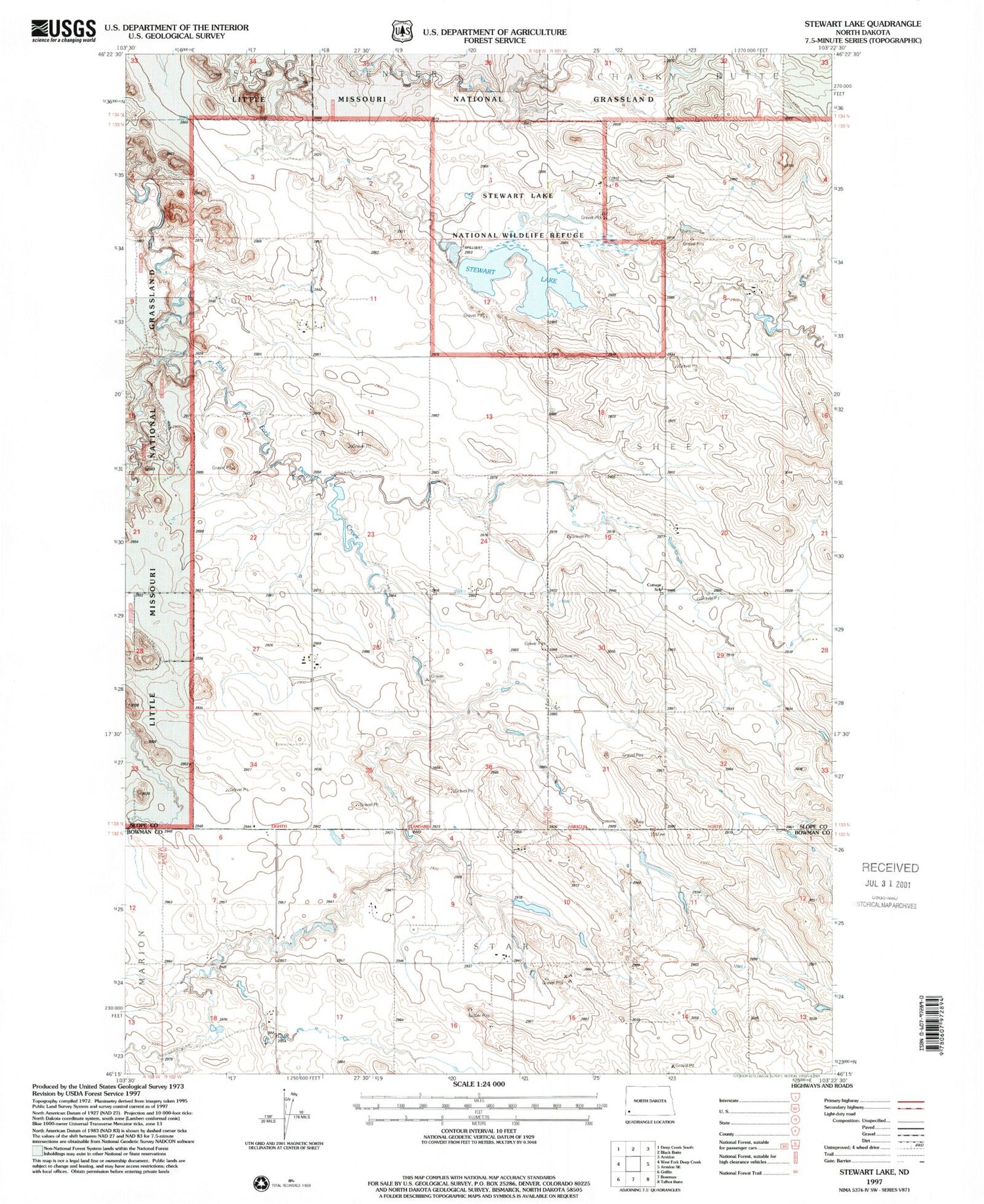 Classic USGS Stewart Lake North Dakota 7.5'x7.5' Topo Map Image
