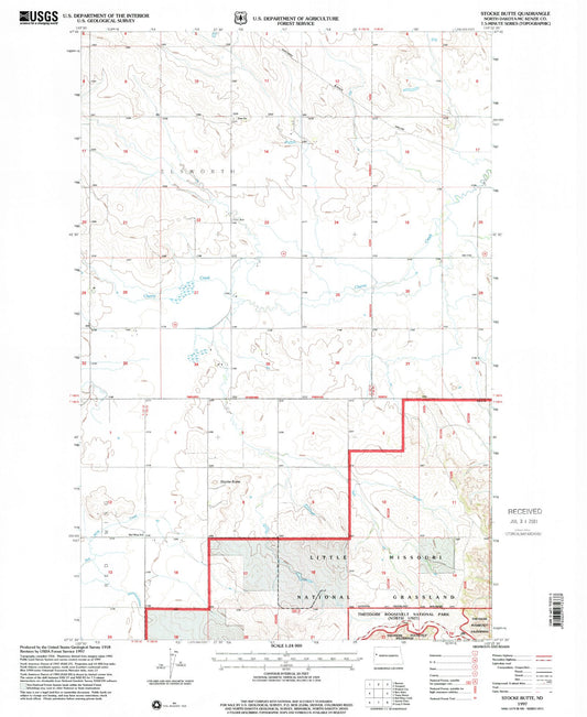 Classic USGS Stocke Butte North Dakota 7.5'x7.5' Topo Map Image