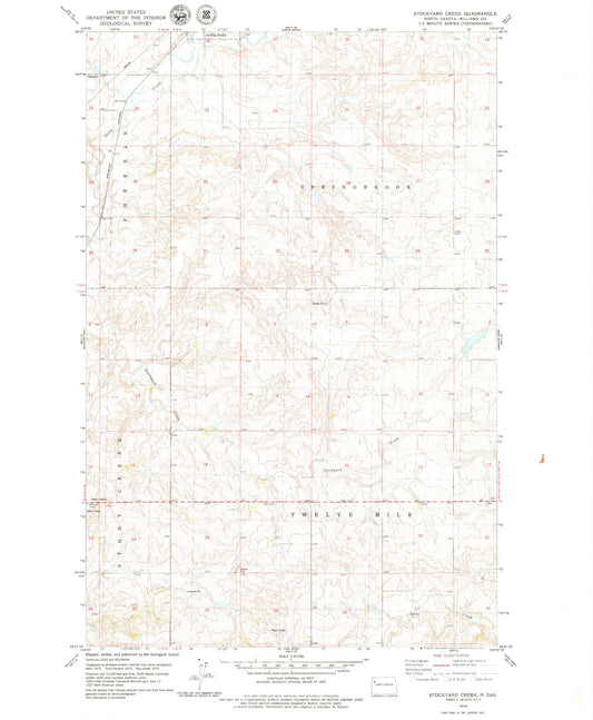 Classic USGS Stockyard Creek North Dakota 7.5'x7.5' Topo Map Image