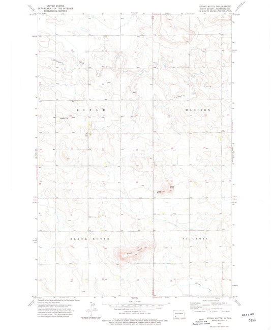 Classic USGS Stony Butte North Dakota 7.5'x7.5' Topo Map Image