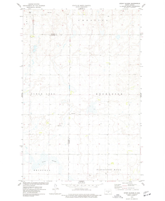 Classic USGS Stony Slough North Dakota 7.5'x7.5' Topo Map Image