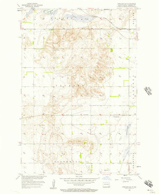 Classic USGS Straubville North Dakota 7.5'x7.5' Topo Map Image