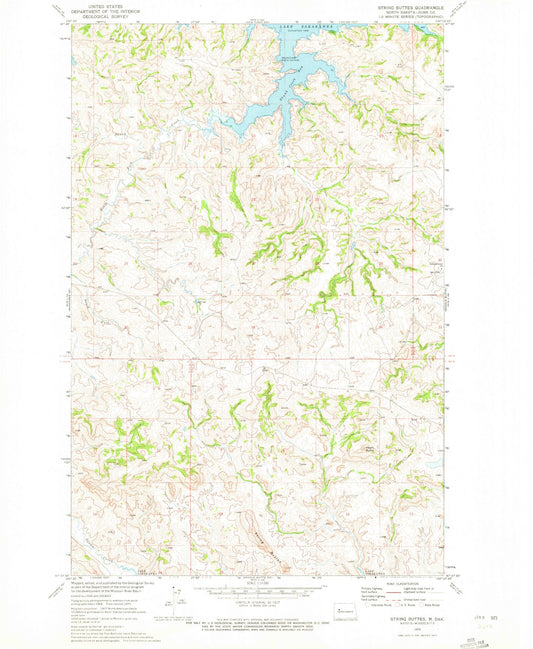 Classic USGS String Buttes North Dakota 7.5'x7.5' Topo Map Image