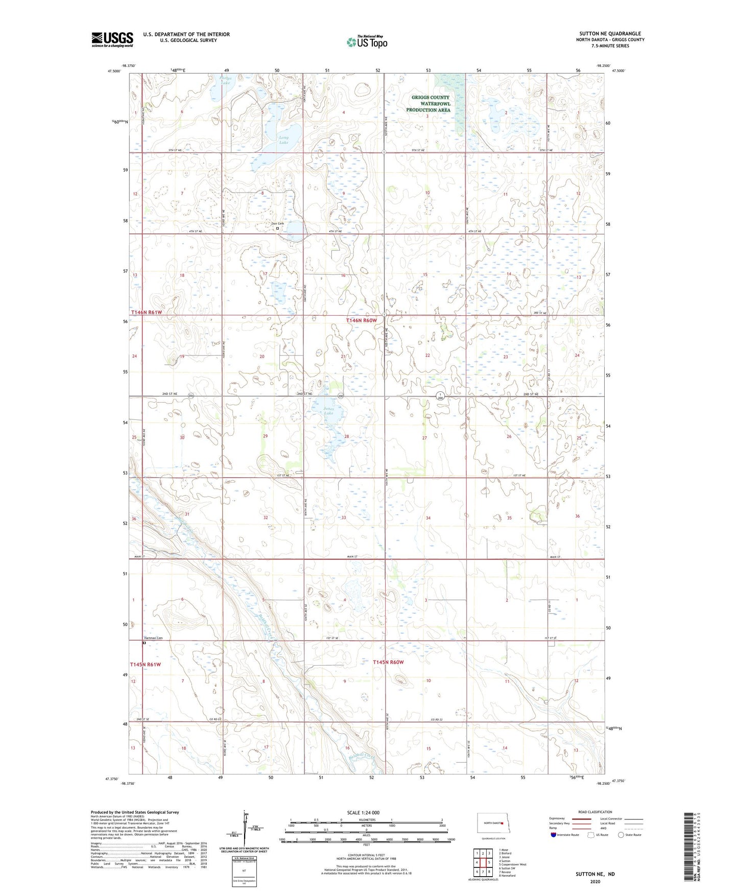 Sutton NE North Dakota US Topo Map Image