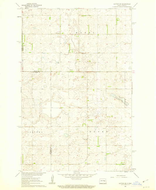 Classic USGS Sutton SW North Dakota 7.5'x7.5' Topo Map Image